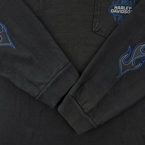 Harley Davidson Vintage T-Shirt 90s Blue Flames Long Sleeve USA Flag Whitt's 3XL - Picture 8 of 12